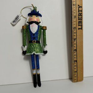Pier 1 Christmas ornament - Sparkly Green & Blue Movable Nutcracker